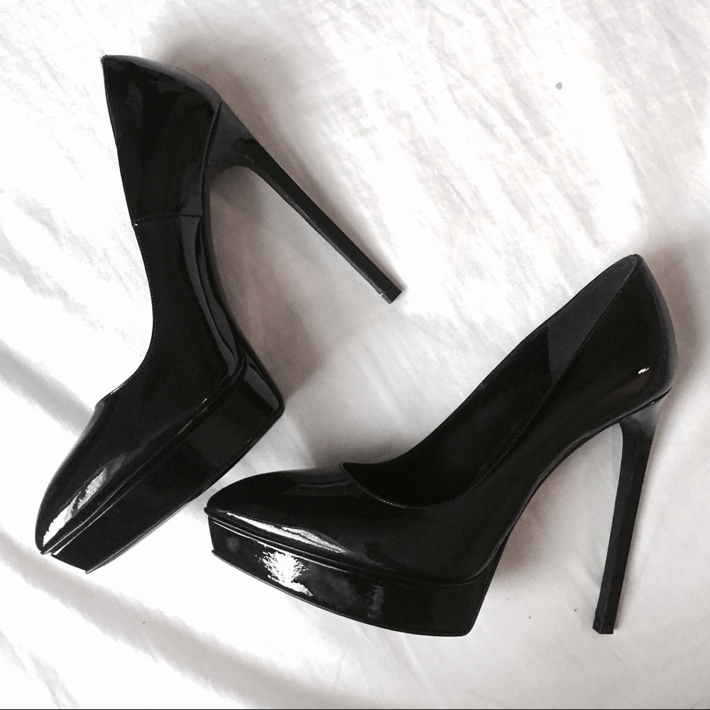 Saint Laurent Black Patent Leather Plaform Pumps - Picture 2 of 7
